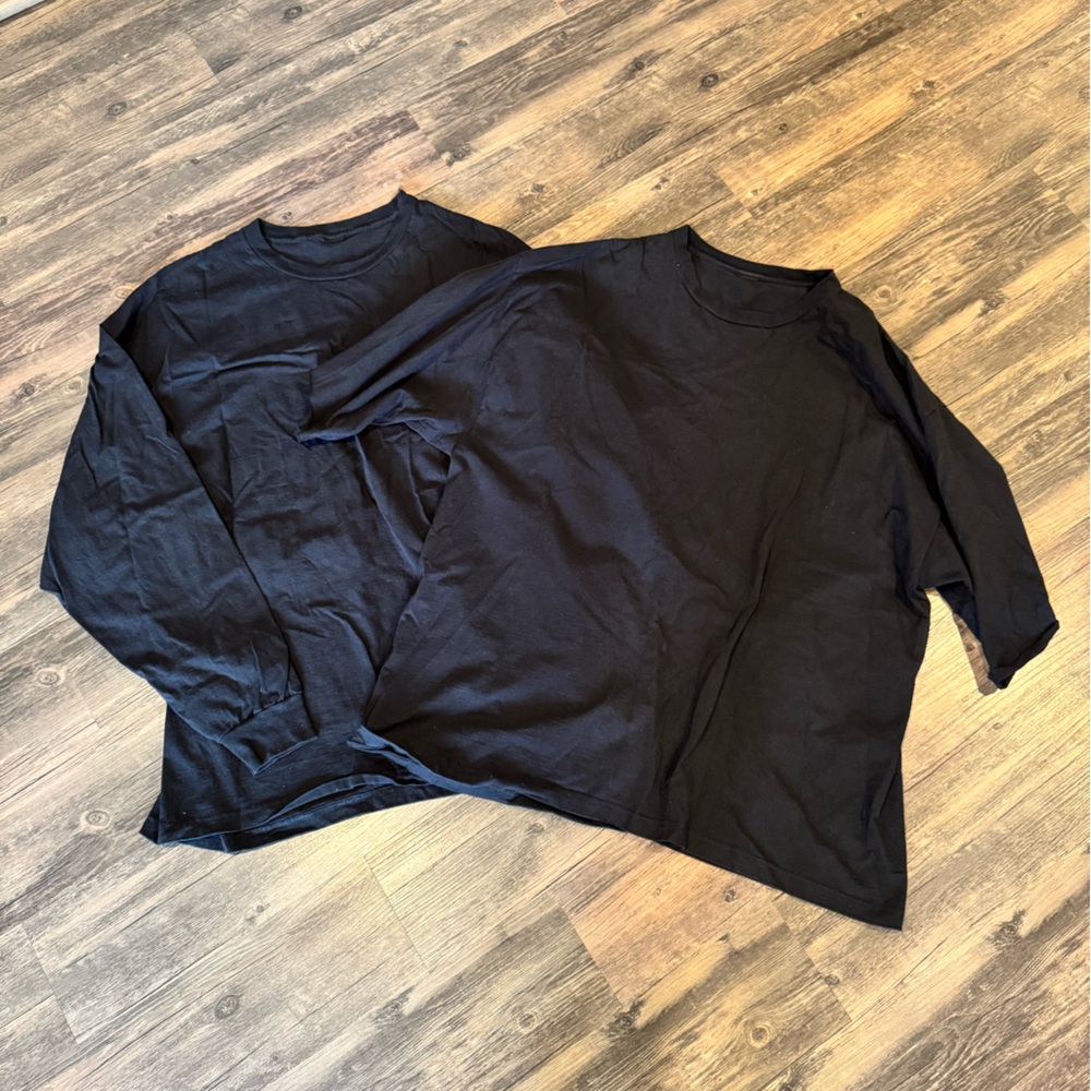 Hanes Heavyweight Long Sleeve & Quarter Sleeve Black Shirt Bundle 3XL (2 Shirts)